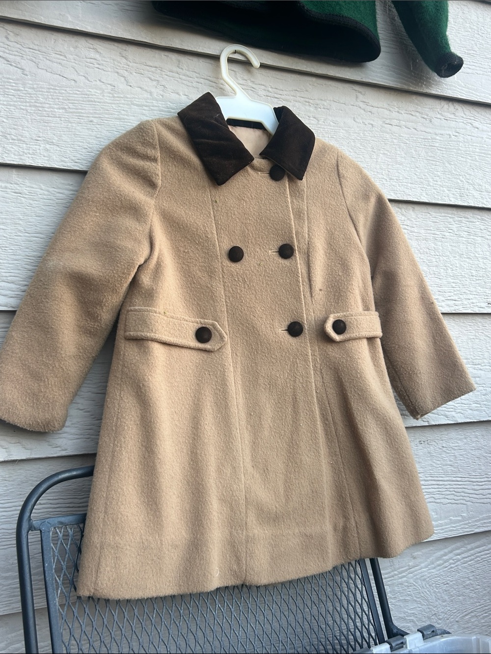 Vintage Children's Double-Breasted Tan Coat with Brown Collar